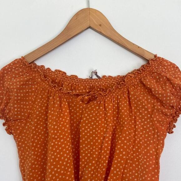 Pietrogrande Burnt Orange Ruffled Polka Dot Boho Blouse Top - Picture 2 of 8